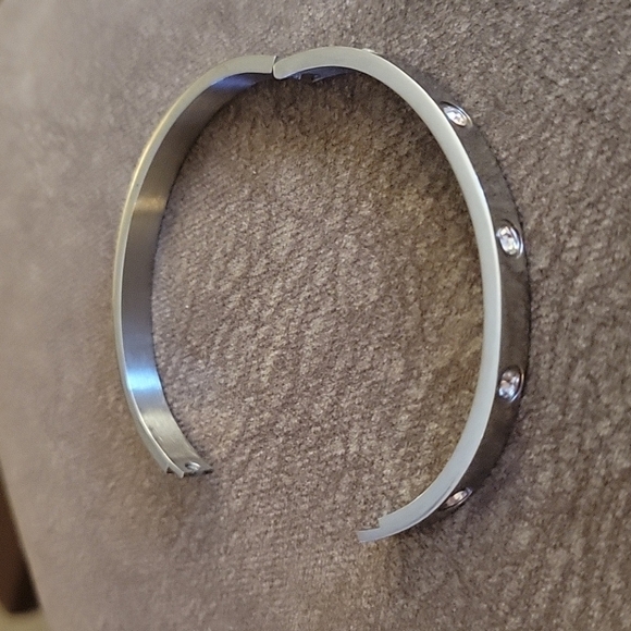 Stainless Steel Punk Rhinestone Clamper Bracelet - Picture 5 of 6